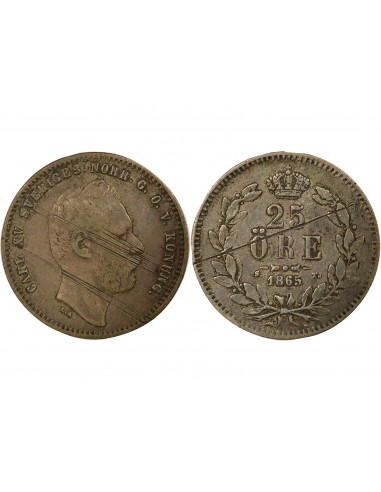 Suède Carl XV 25 Öre Argent 1865