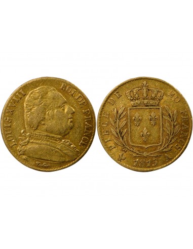 Louis XVIII Buste Habillé 20 Francs Or 1815 A Paris