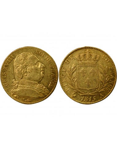 Louis XVIII Buste Habillé 20 Francs Or 1815 A Paris