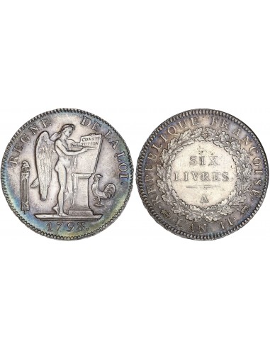 Louis XVI Convention, au Génie 6 Livres dit au génie Argent 1793 A - Paris