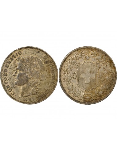 Suisse Tête d'Helvetia 5 francs Argent 1892 Berne