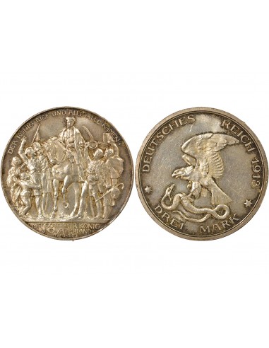 Etats Allemands (Prusse) Guillaume II de Prusse Déclaration de Guerre 3 mark Argent 1913 A Berlin