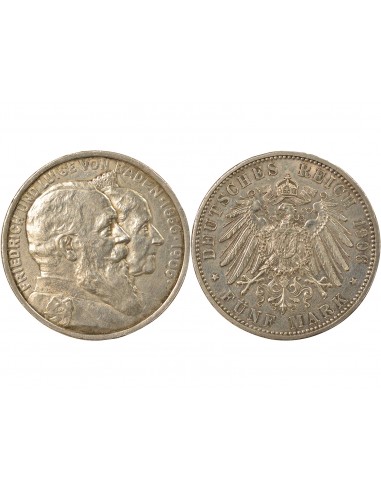 Baden Frédéric II de Bade Noces d'Or 5 mark Argent 1906 G Karlsruhe