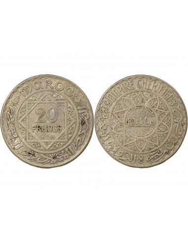 Maroc Mohammed V 20 francs Argent 1352 AH