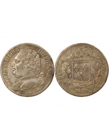 Louis XVIII Buste Habillé 5 Francs Argent 1814 M Toulouse