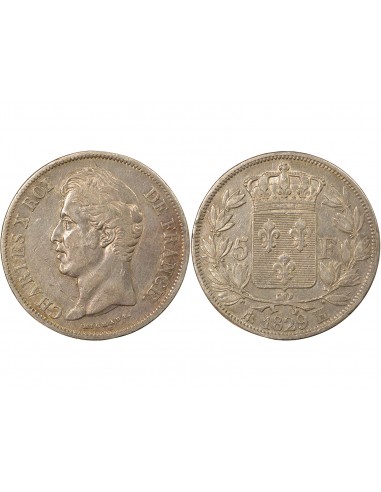 Charles X 2nd Type 5 Francs Argent 1829 H La Rochelle