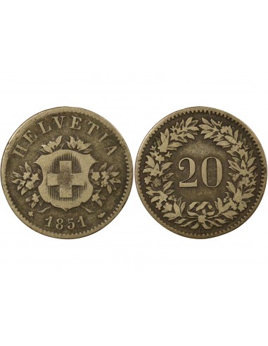 Suisse Ecusson 20 centimes Billon 1851 BB Strasbourg