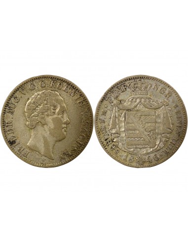 Etats Allemands (Saxe) Frédéric-Auguste II 1/6 thaler Argent 1846 F Stuttgart