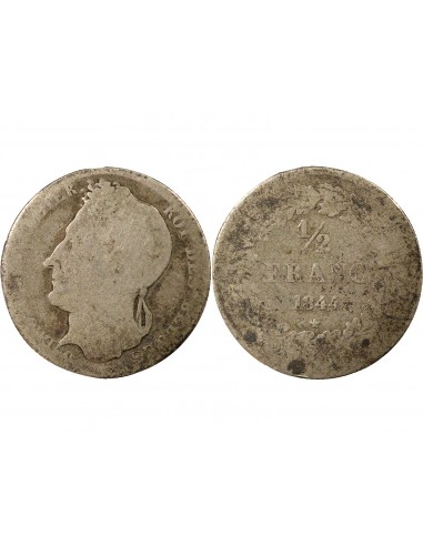 Belgique Léopold I de Belgique  Tête laurée 1/2 franc Argent 1844 B. Bruxelles