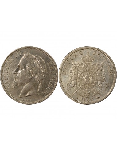 Napoléon III Tête laurée 5 francs Argent 1866 A - Paris