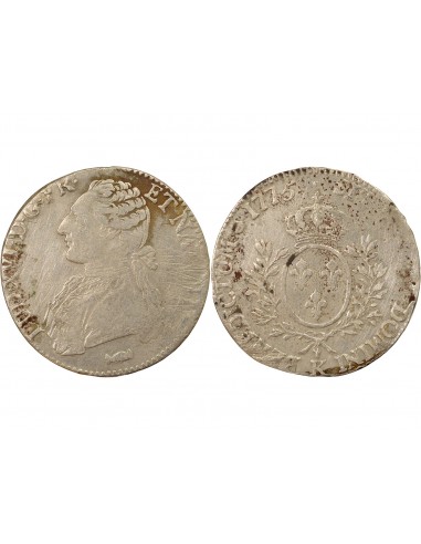 Louis XVI Aux Rameaux d'Olivier 1 écu Argent 1775 K Bordeaux