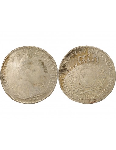 Louis XV Aux Rameaux d'Olivier 1 écu Argent 1739 BB Strasbourg