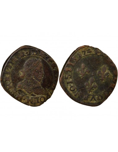 Henri III Type 3 1 double tournois Cuivre 1587 H La Rochelle