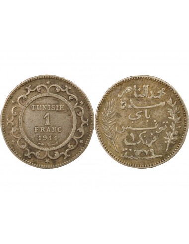 Tunisie Naceur Bey Protectorat Français 1 franc Argent 1329 AH (1911) A Paris