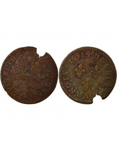 Louis XIII Type 1 1 double tournois Cuivre 1631 H La Rochelle