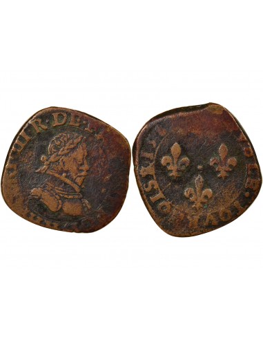 Henri III Type 3 1 double tournois Cuivre 1587-1589 H La Rochelle