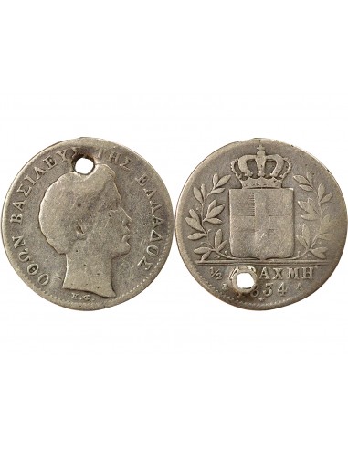 Grèce Othon Ier 1/2 drachme Argent 1834 A - Paris