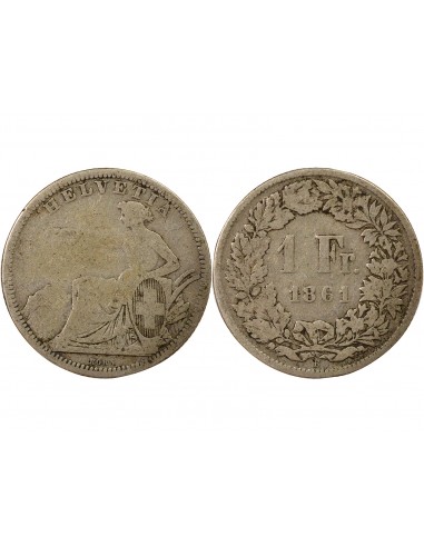 Suisse Helvetia assise 1 franc Argent 1861 Berne