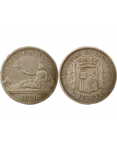 Espagne Gouvernement Provisoire 2 pesetas Argent 1874 AI Madrid