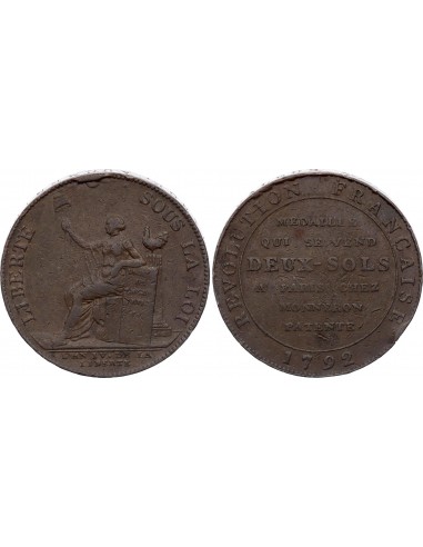 Révolution française 2 sols Bronze 1792 A - Paris