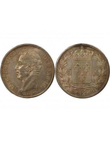 Charles X Tranche en Creux 5 francs Argent 1829 H La Rochelle