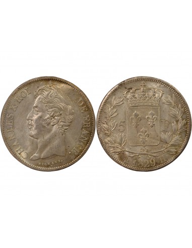 Charles X Tranche en Creux 5 francs Argent 1829 H La Rochelle