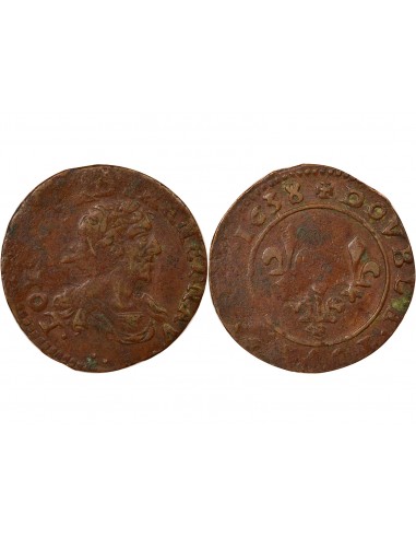 Louis XIII 1 double tournois Cuivre 1638