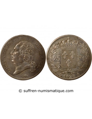 Louis XVIII Tête nue 5 francs Argent 1823 A - Paris