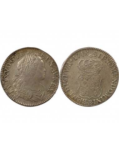 Louis XV De Navarre 1 écu Argent 1718 B Rouen