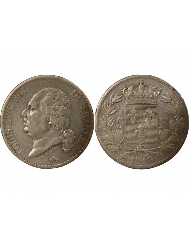 Louis XVIII Tête nue 5 francs Argent 1819 B Rouen