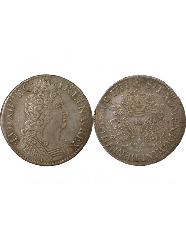 Louis XIV Aux Trois Couronnes 1 écu Argent 1711 K Bordeaux