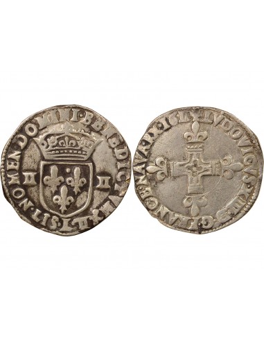 Louis XIII A la Croix fleurdelisée 1/4 ecu Argent 1611 L Bayonne