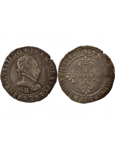 Henri III Au Col plat 1/2 franc Argent 1587 B Rouen