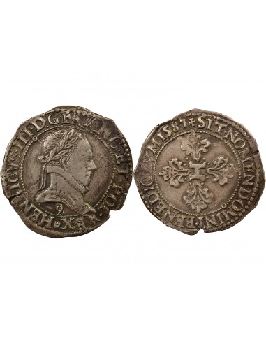 Henri III Au Col Plat 1/2 franc Argent 1587 9 Rennes