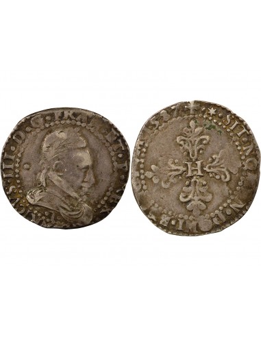 Henri III Au Col plat 1/2 franc Argent 1587 I Limoges