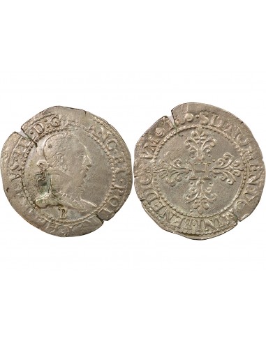 Henri III Au Col plat 1 franc Argent 1580 B Rouen