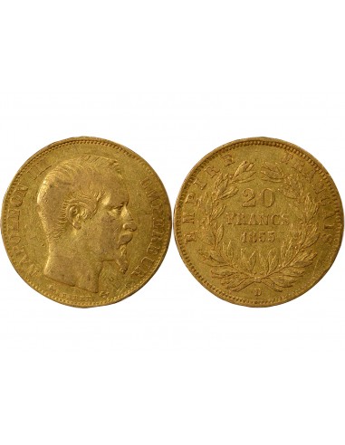 Napoléon III Tête nue 20 francs Or 1855 D Lyon