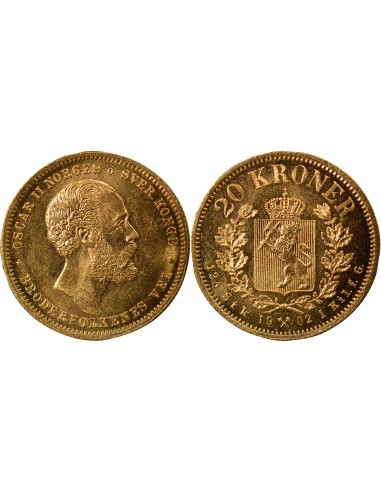 Norvège Oscar II 20 kroner Or 1902 Kongsberg