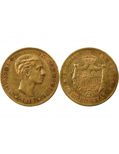 Espagne Alphonse XII d'Espagne Portrait Jeune 25 pesetas Or 1878 AI Madrid