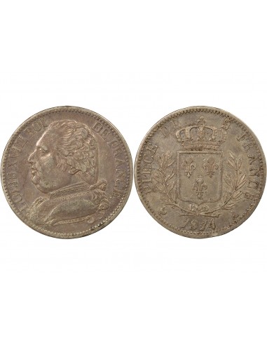 Louis XVIII Au Buste Habillé 5 francs Argent 1814 A - Paris