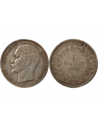 Bonaparte Charles Louis Napoléon (Napoléon III) Tête nue 5 francs Argent 1852 A - Paris