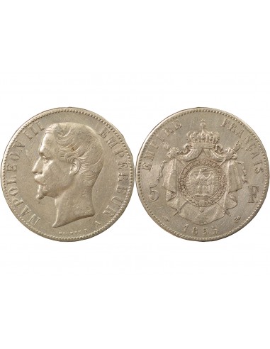 Bonaparte Charles Louis Napoléon (Napoléon III) Tête nue 5 francs Argent 1855 A - Paris