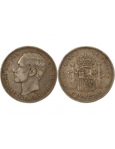 Espagne Alphonse XII d'Espagne 3e Portrait 5 pesetas Argent 1884 M Madrid