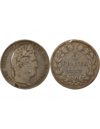 Louis-Philippe Ier Domard  5 francs Argent 1837 D Lyon