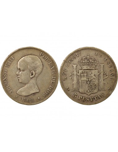 Espagne Alphonse XIII d'Espagne 1er Portrait 5 pesetas Argent 1888 AI Madrid