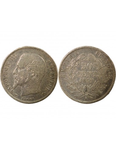 Napoléon III Tête nue 50 centimes Argent 1859 A - Paris