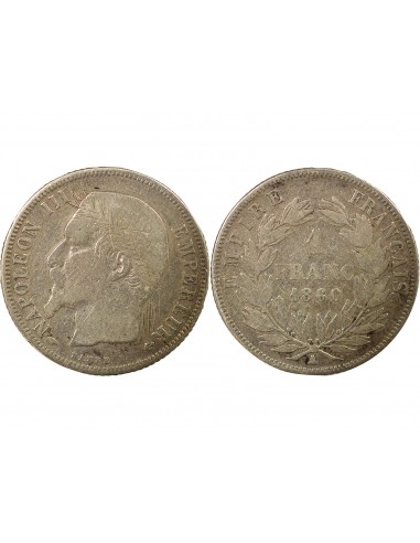 Napoléon III Tête nue 1 franc Argent 1860 A - Paris