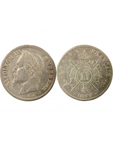 Napoléon III Tête laurée 2 francs Argent 1866 A - Paris