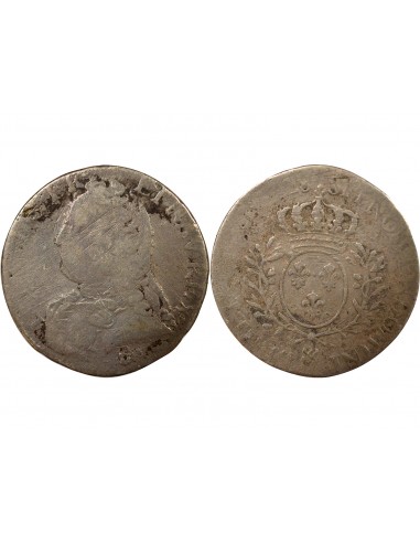 Louis XV Au Buste Habillé Double Tournois Argent 1728 & Aix-en-Provence