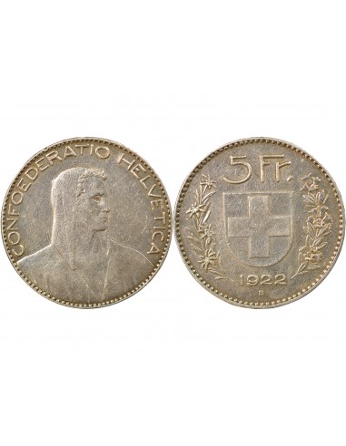 Suisse Tête de Berger 5 francs Argent 1922 Berne